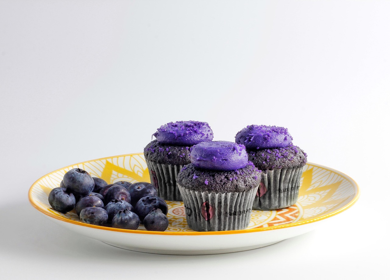ai generated, cupcakes, sweets, dessert, blueberries